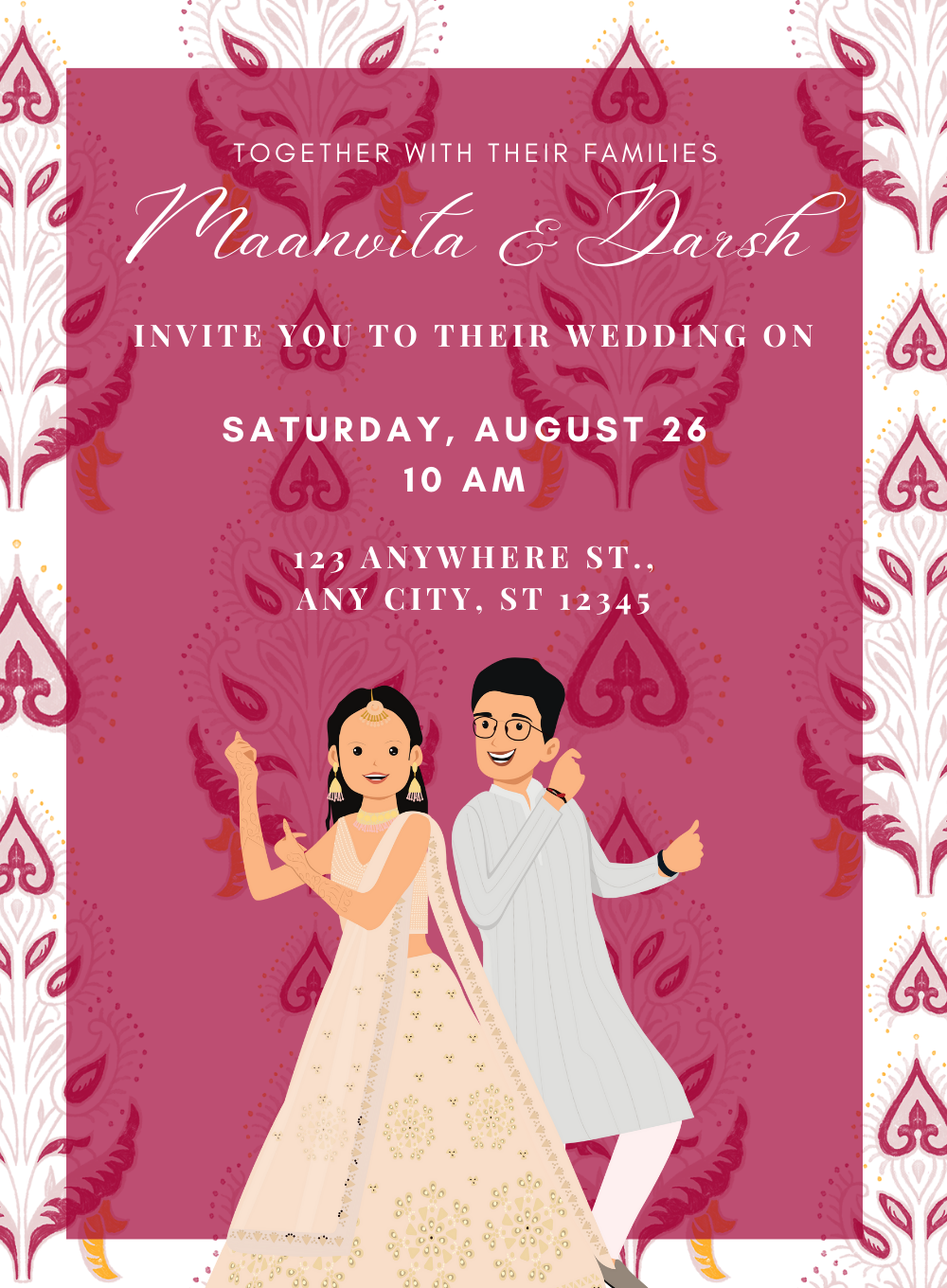Pink Design Hindu Wedding Invitation-AAHIN020
