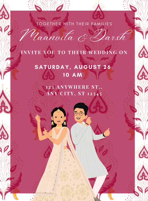 Pink Design Hindu Wedding Invitation-AAHIN020