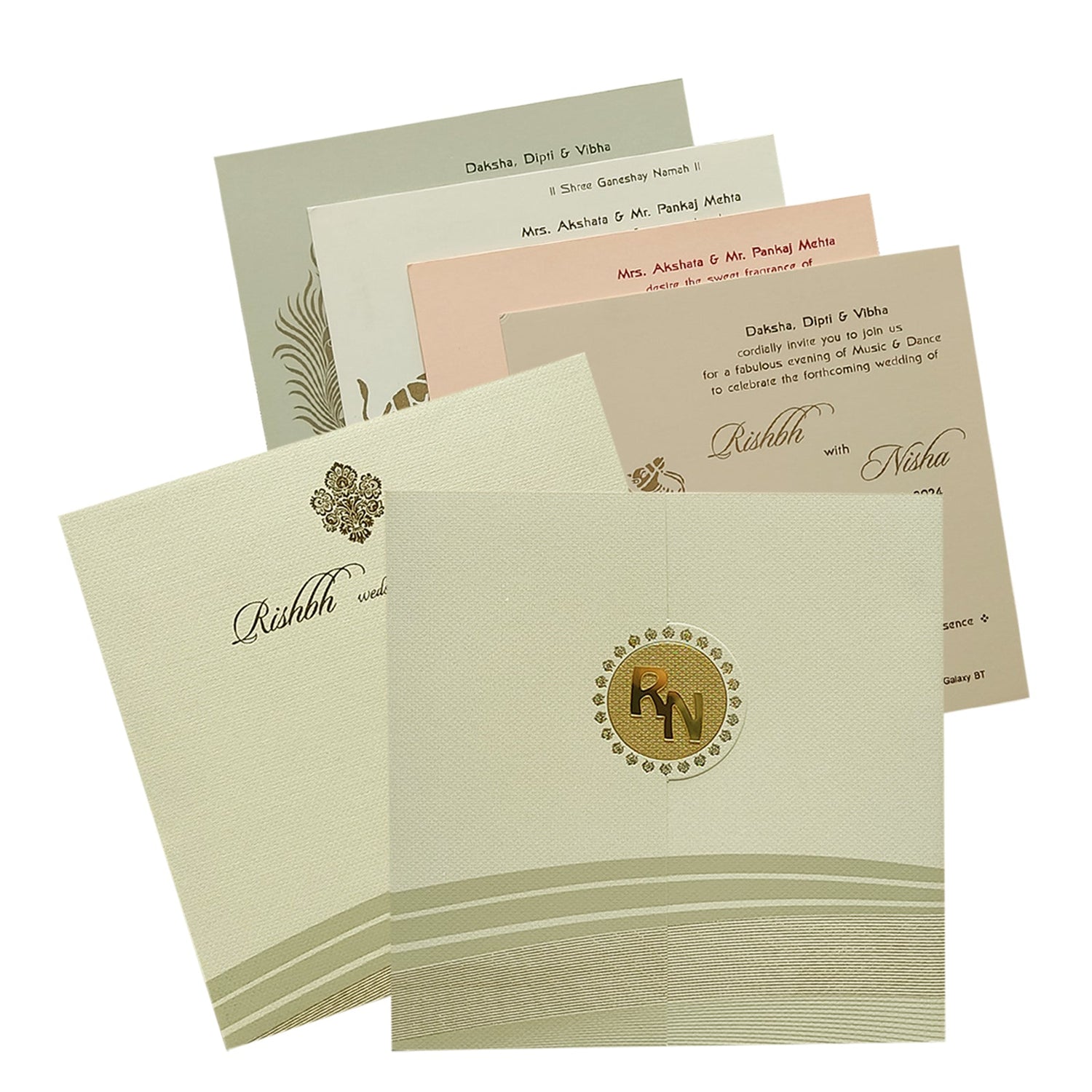 Beige Foil Design Padded Invitation Card-KRC29231