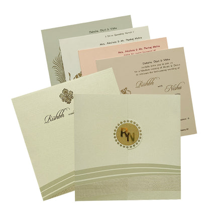Beige Foil Design Padded Invitation Card-KRC29231