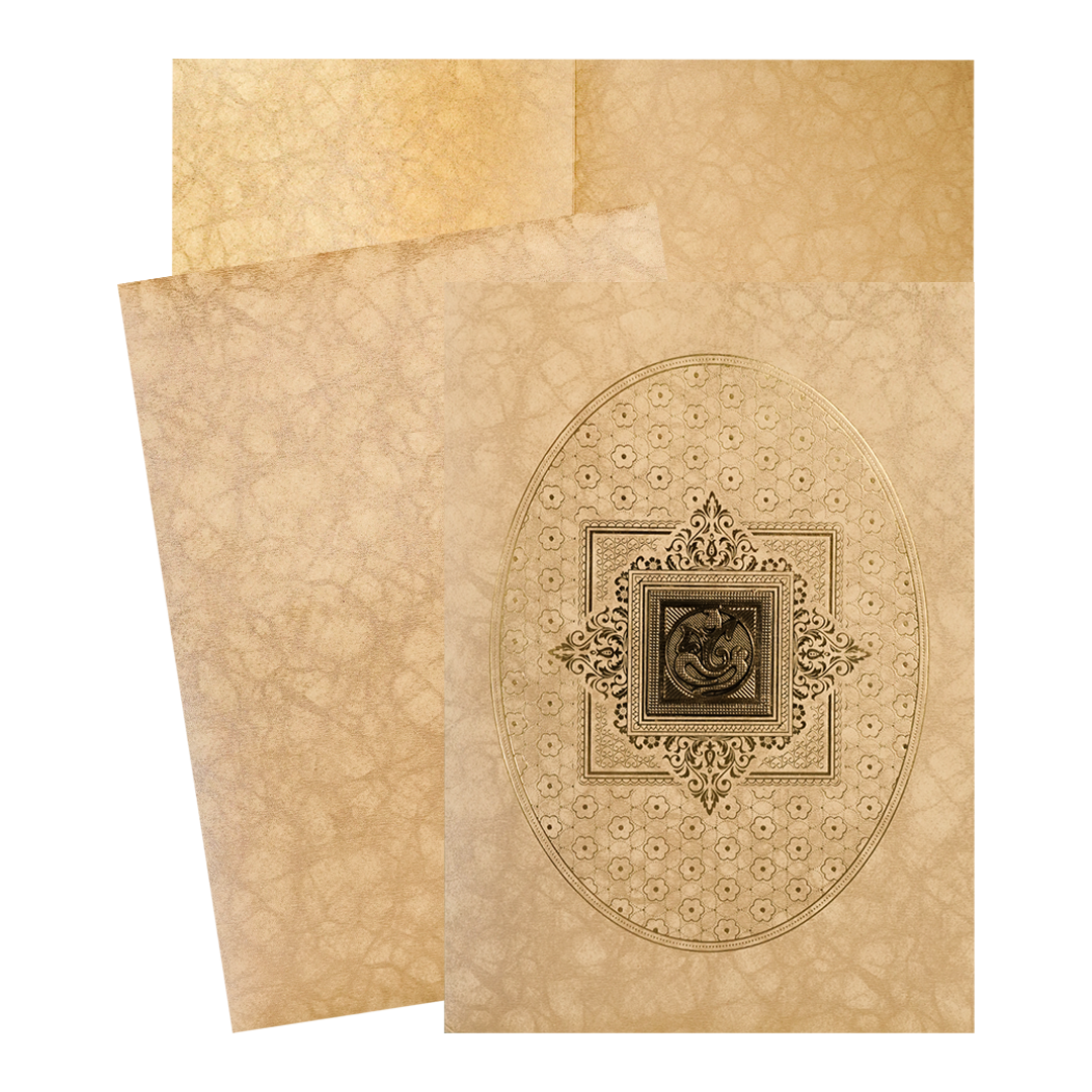 Gold Oval Floral Ganesha Wedding Card-KNKR042B