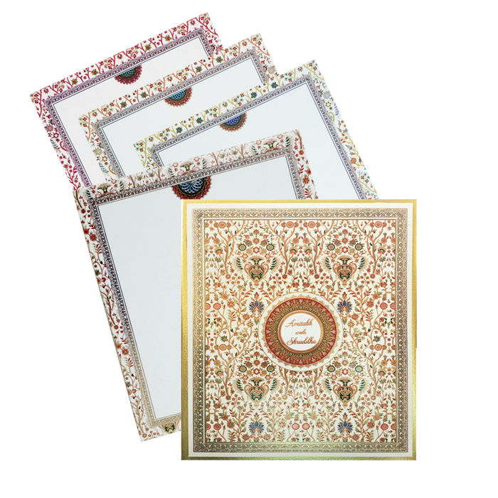 White Floral Pattern Padded Invitation Card-King of Cards