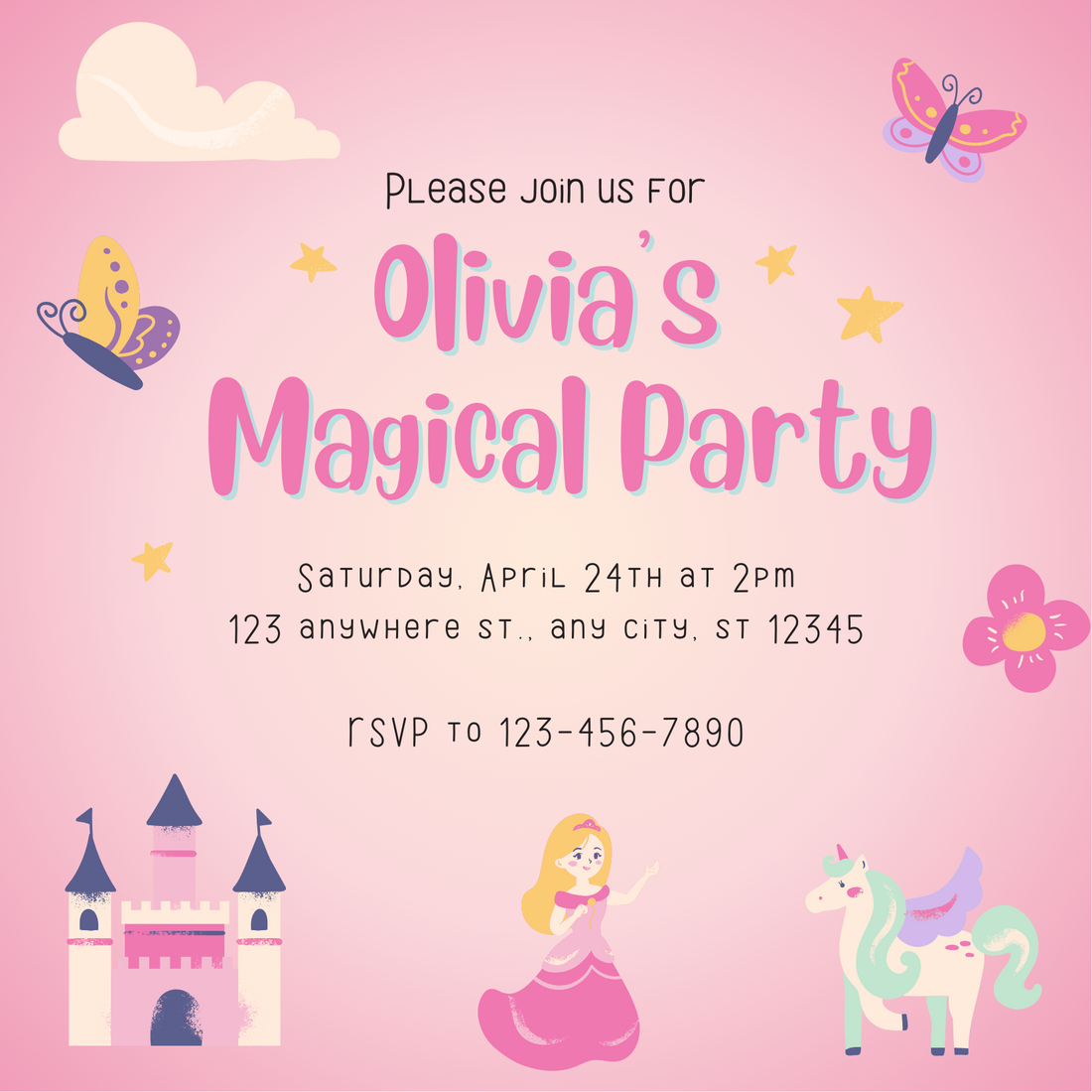 Pink Castle Princess &amp; Fairytale Invitation-AAPAF001