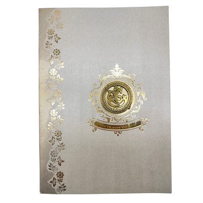 Grey Metallic Floral Gold Foiling With Ganesha And Name plate-KNCM31GS