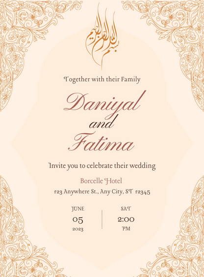 Pink Simple Floral Muslim Wedding Invitation-AAMWI001