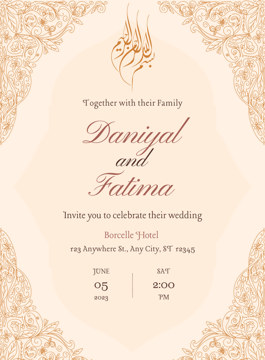 Pink Simple Floral Muslim Wedding Invitation-AAMWI001