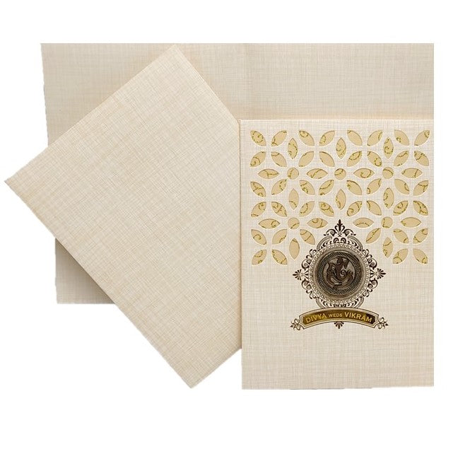 Your wedding day deserves nothing but the best, and our metallic premium wedding invitations deliver just that. This invite features a laser cut design at the centre of the main card.