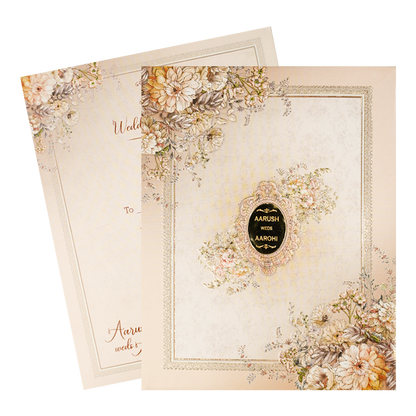 Cream Floral Embossed Padded Wedding Card-KSI64080