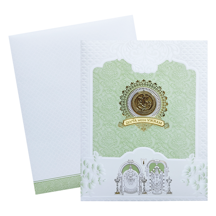 White Green Balaji Padmavathi Wedding Card-King of Cards