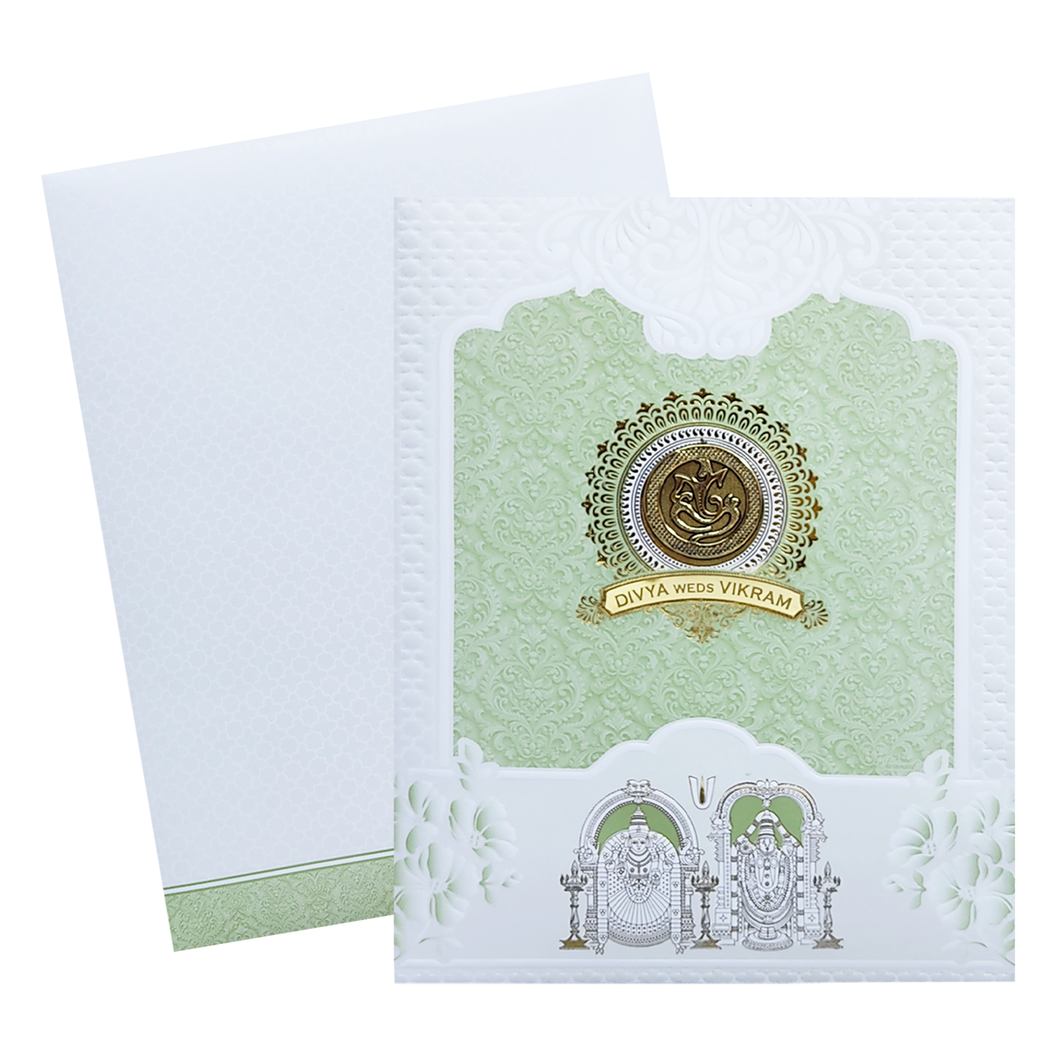 White Green Balaji Padmavathi Wedding Card-KNJS2088G