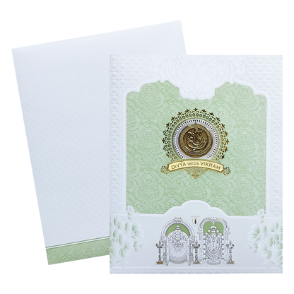 White Green Balaji Padmavathi Wedding Card-KNJS2088G