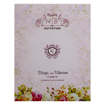 Pink Floral Design Nameplate Wedding Invitation-KNKJ1108-King of Cards