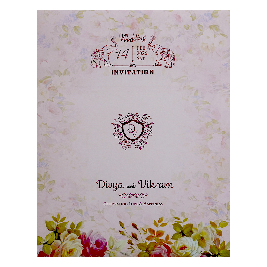 Pink Floral Design Nameplate Wedding Invitation-KNKJ1108
