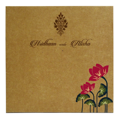 Khaki Brown Lotus Box Wedding Card-King of Cards