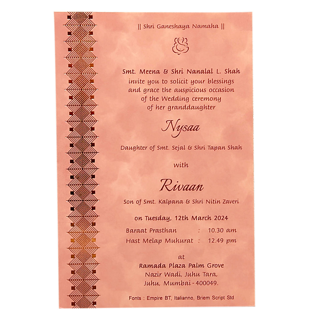 Pastel Pink Single card Invitation-King of Cards