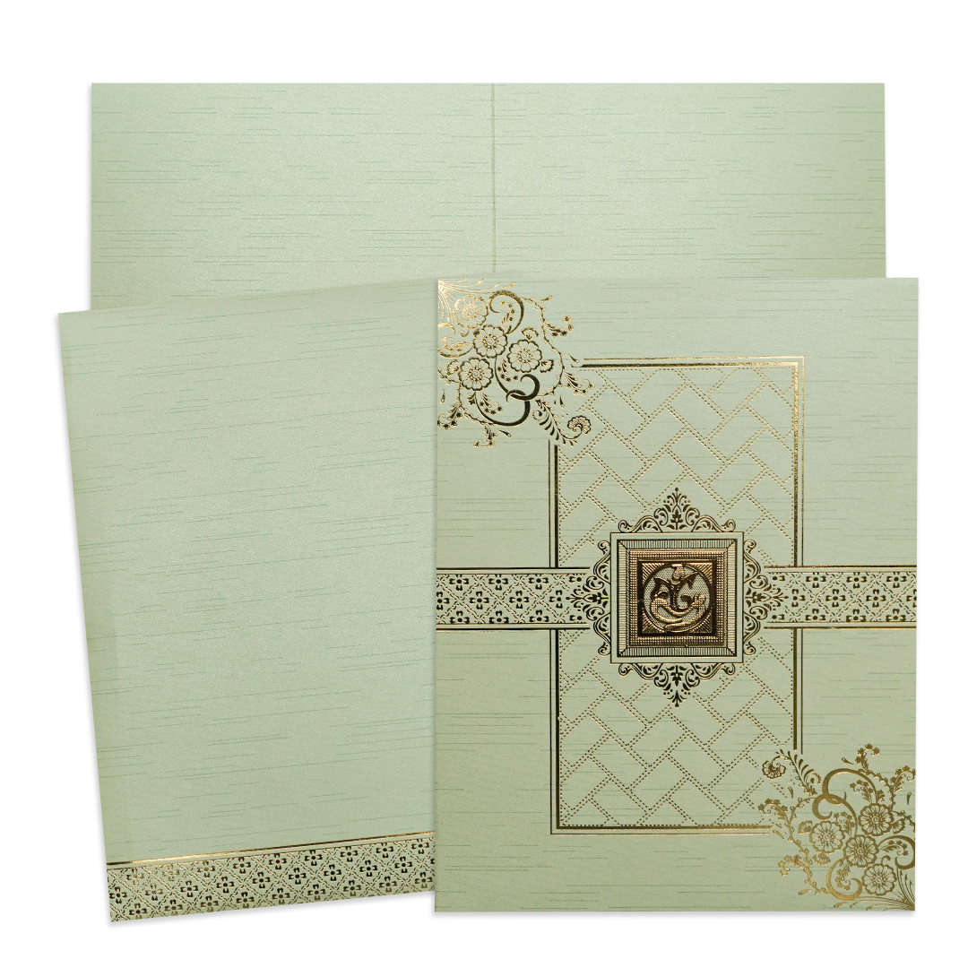 Green Gold Ganesha Floral Wedding Card-KNKR5034N