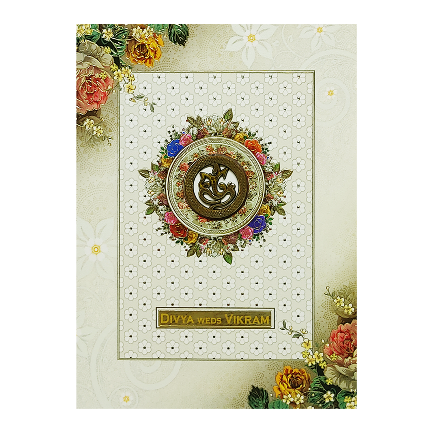 Cream Floral Ganesha Box Invitation Card-KNVI6401