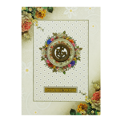 Cream Floral Ganesha Box Invitation Card-KNVI6401