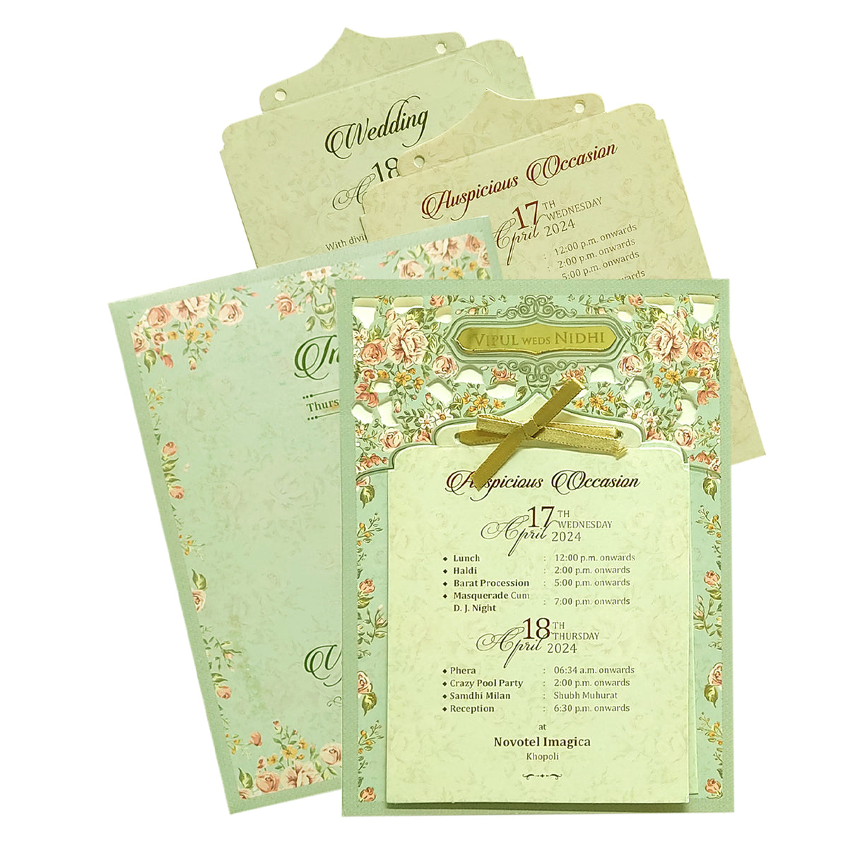 Light Soft Green Laser Cut Invitation-KVN06690