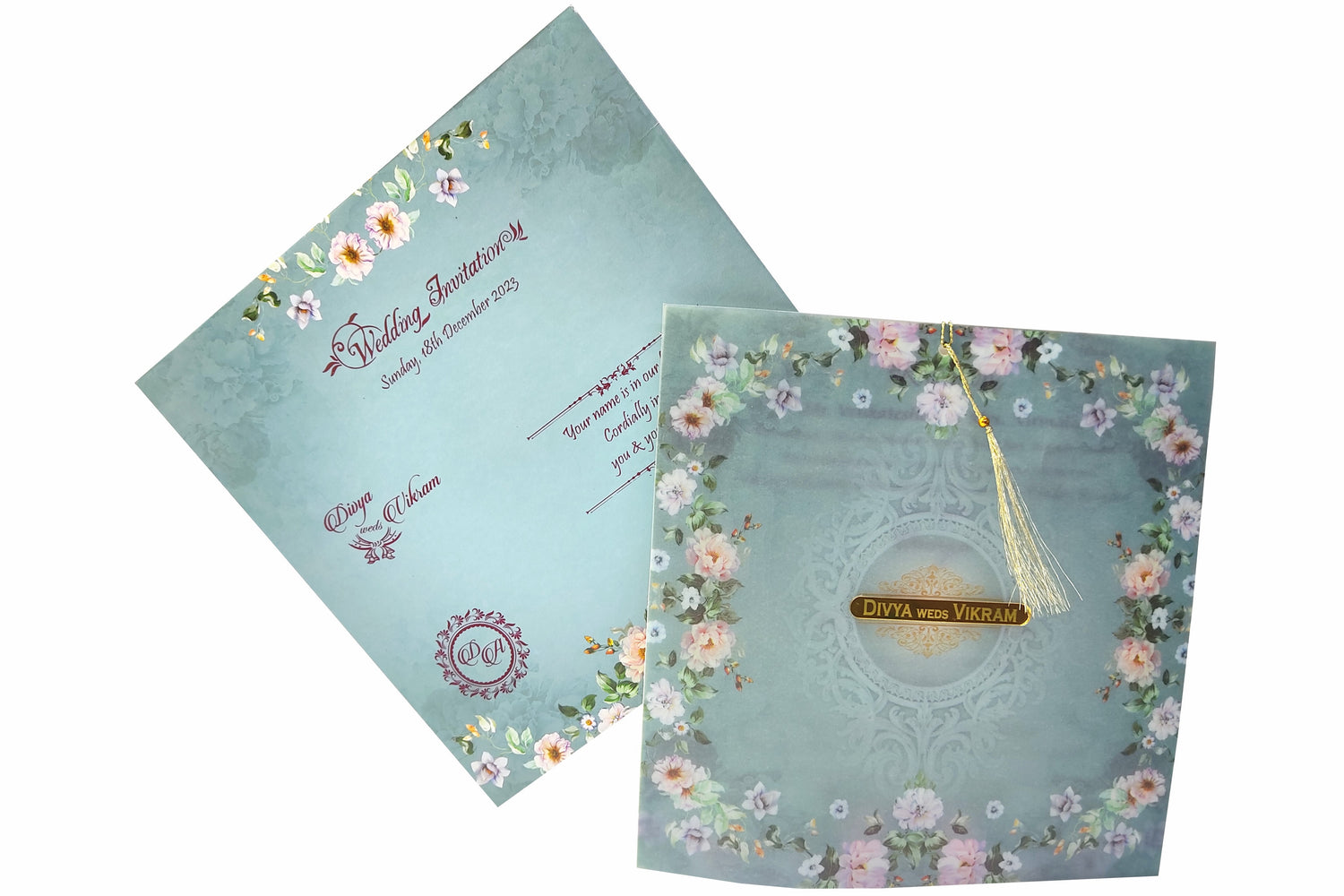 Blue Floral Offset Invitation Card-KNCY4602B