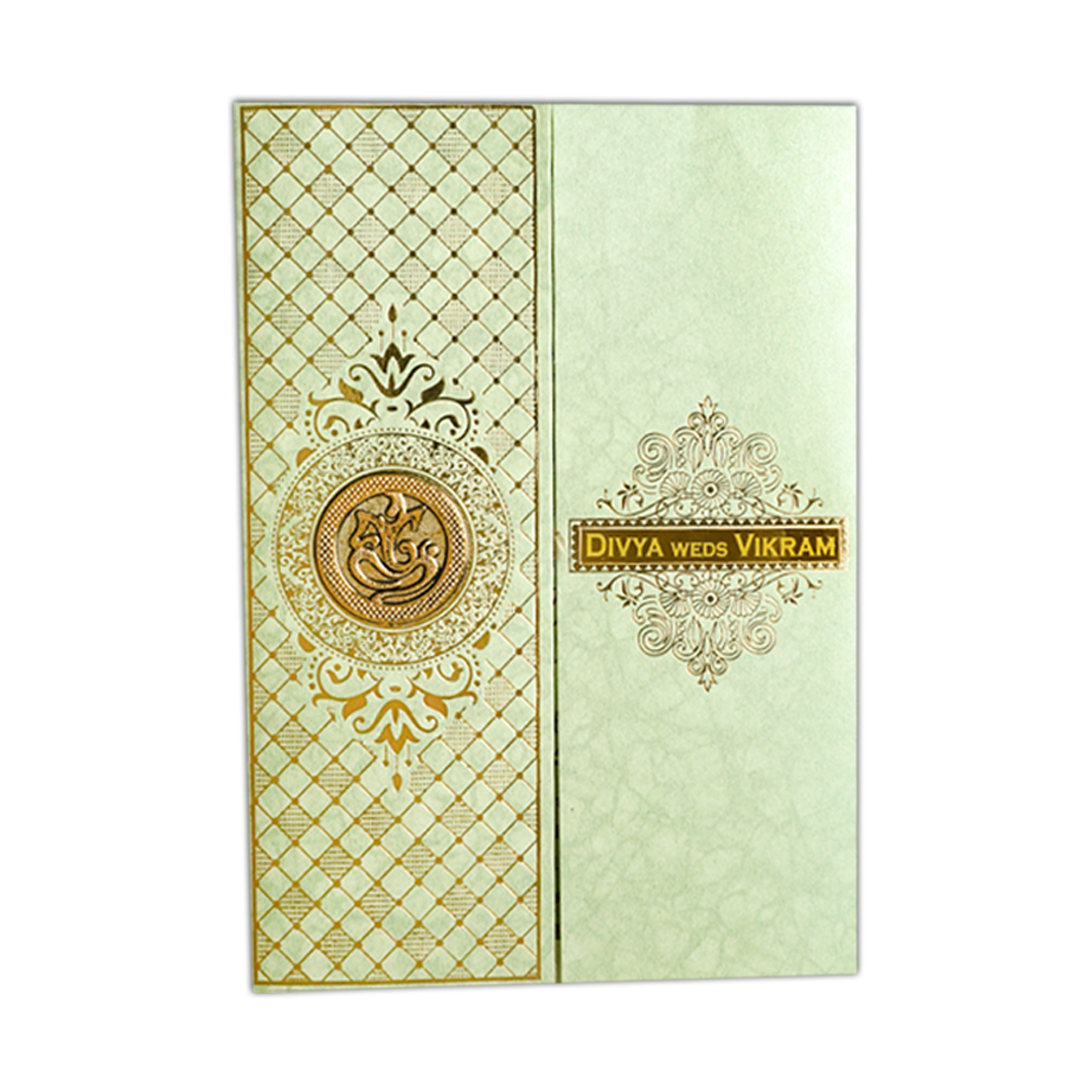 Classic Green Gatefold Wedding Card-KNKR040N