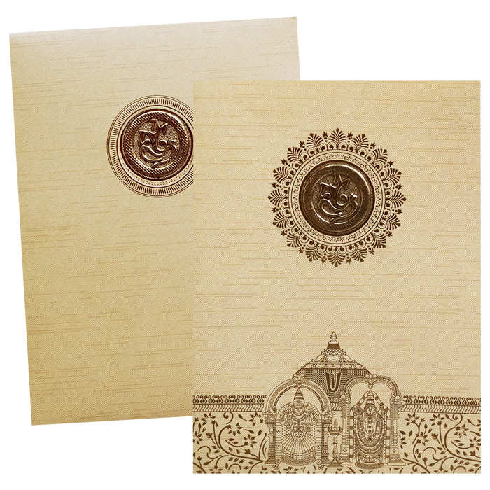 Cream Ganesha Cut Wedding Card-King of Cards