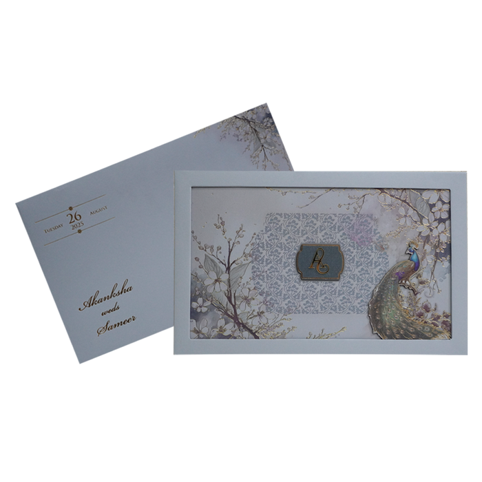 Grey Padded Marriage Invitation Card-King of Cards