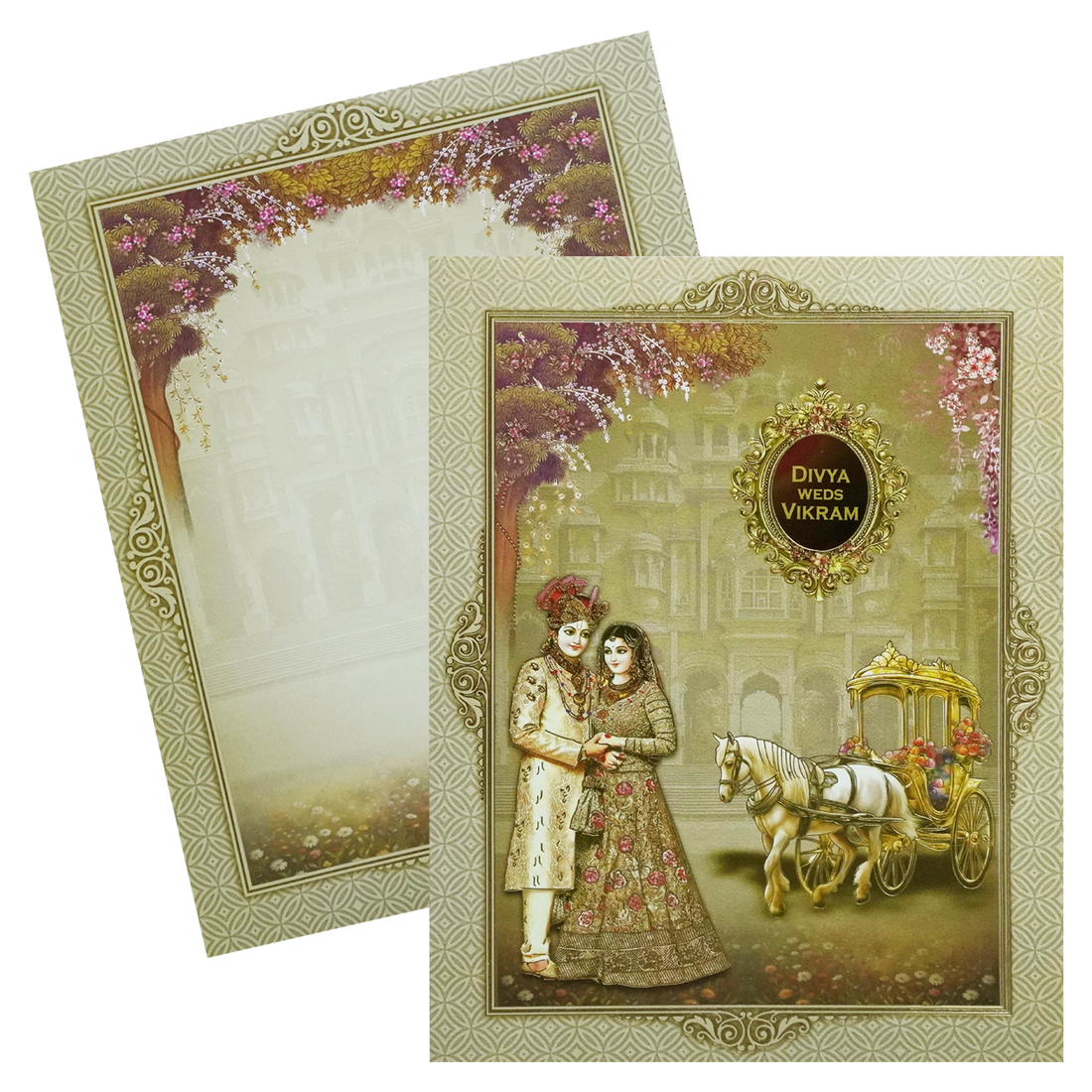 Olive Green Bride Groom Box Wedding Invitation-KNKN6313