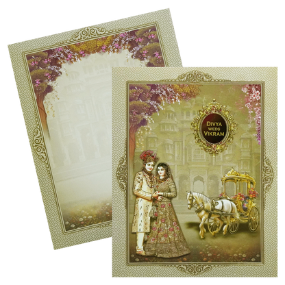 Olive Green Bride Groom Box Wedding Invitation-KNKN6313