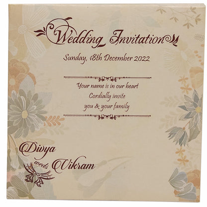 Pink Padded Floral Wedding Card In Offset Print-KNC5602P