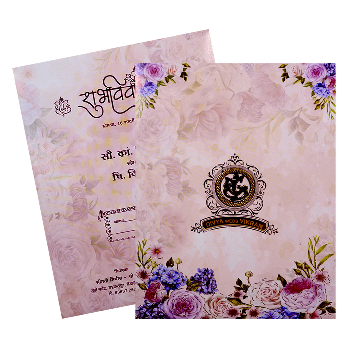Cream Floral Gold Foiling With Nameplate Invitation Card-KNKJ1106