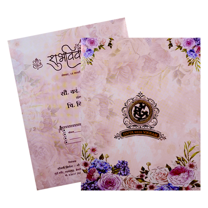 Cream Floral Gold Foiling With Nameplate Invitation Card-KNKJ1106