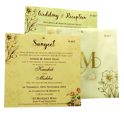 Cream Beige Tracing Sheet Wedding Card-KVN06670