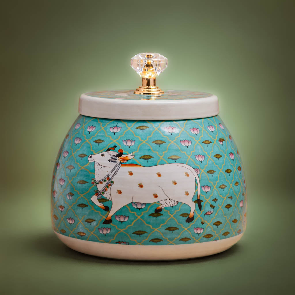 Light Green Cow Decorative Small Jar-GDS0130
