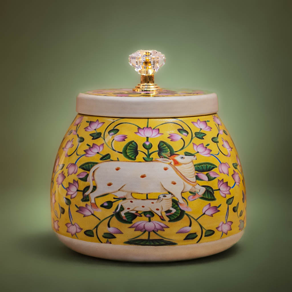 Yellow Cow Decorative Small Jar-GDS0140