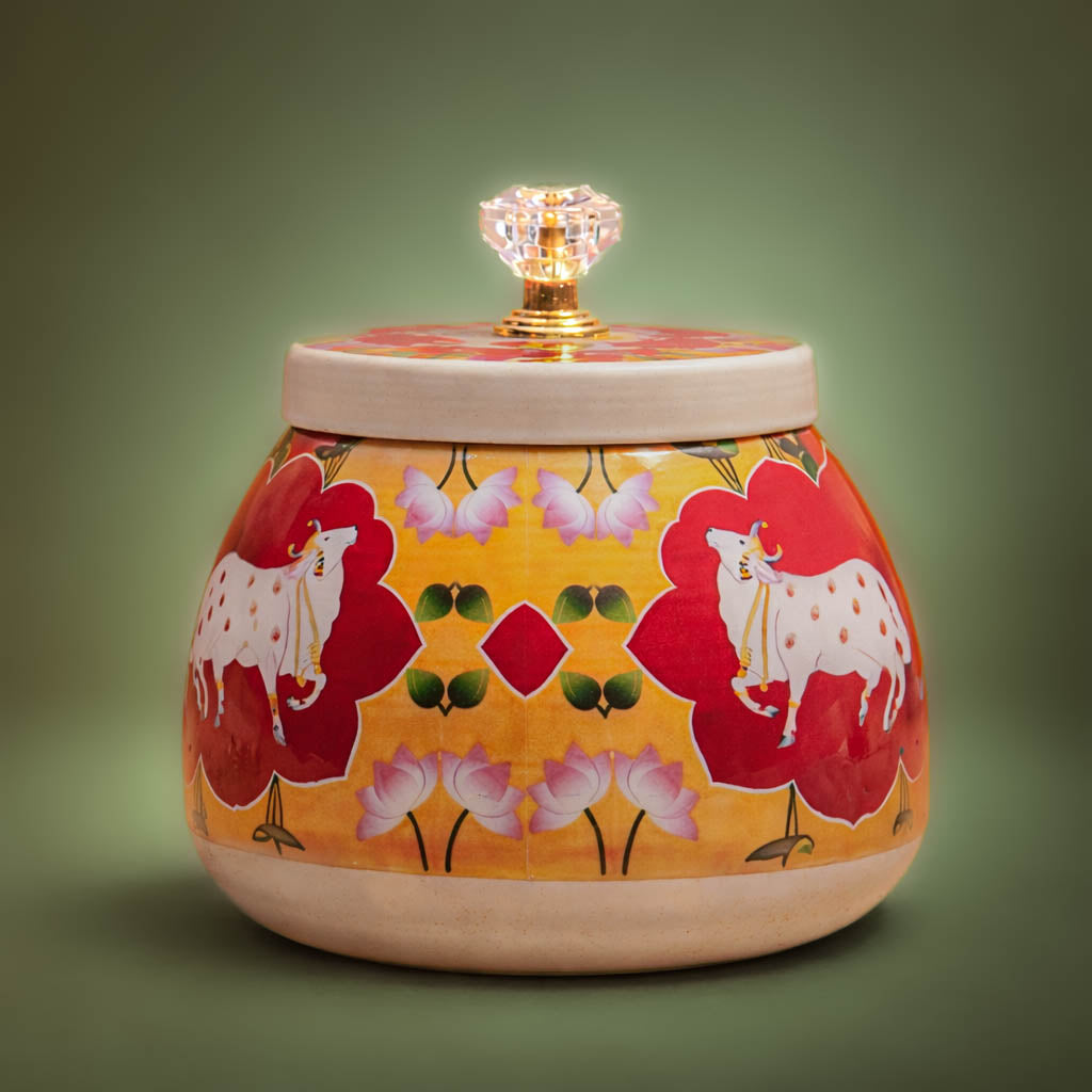 Yellow Pink Cow Decorative Small Jar -GDS0170