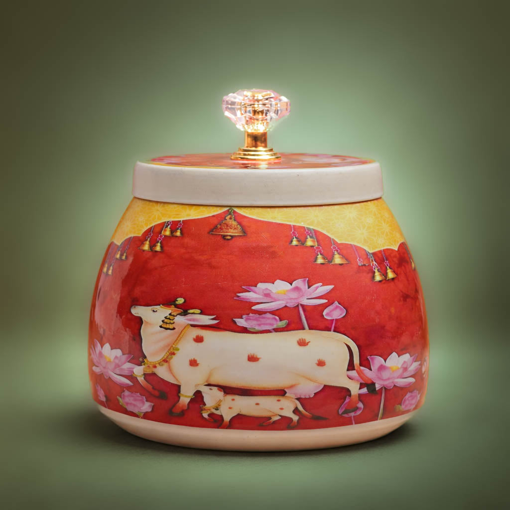 Red Cow Lotus Decorative Small Jar-GDS0180