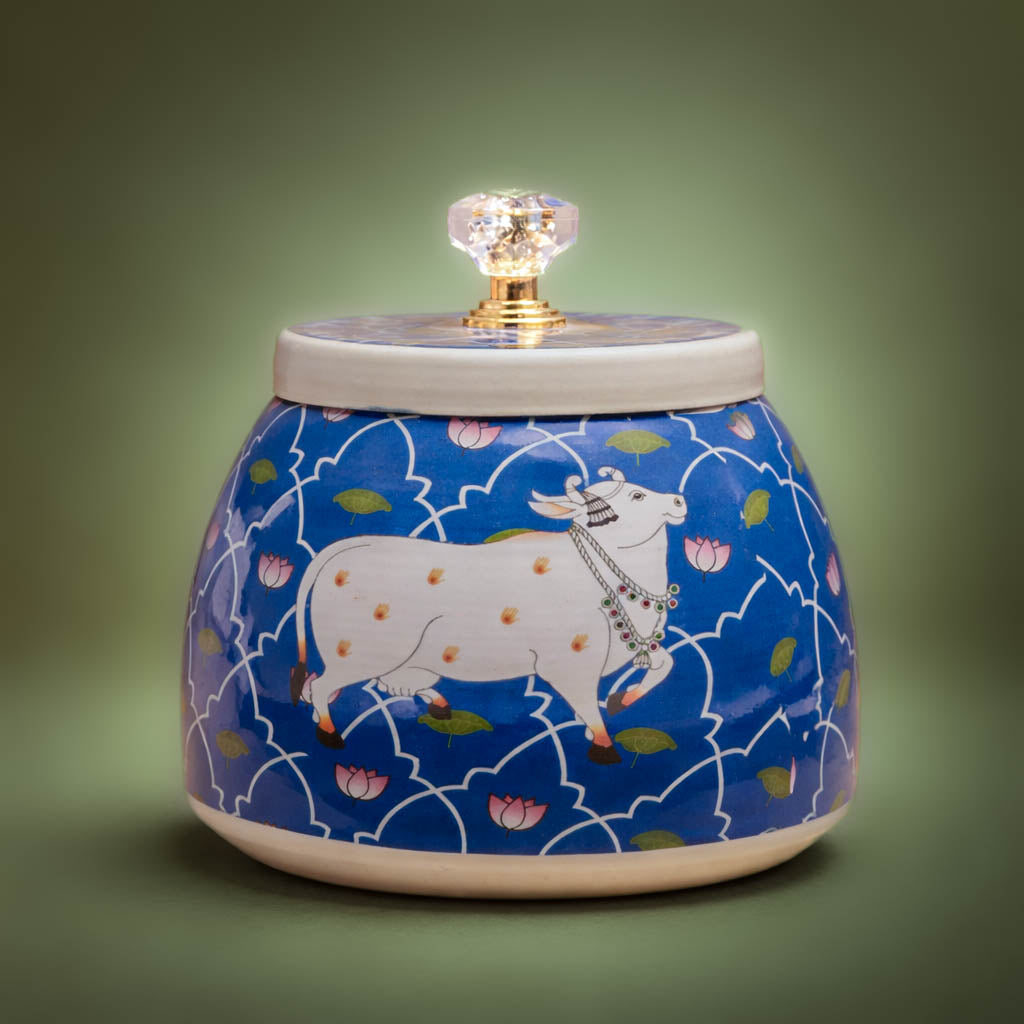 Ink Blue Cow Decorative Small Jar-GDS0190