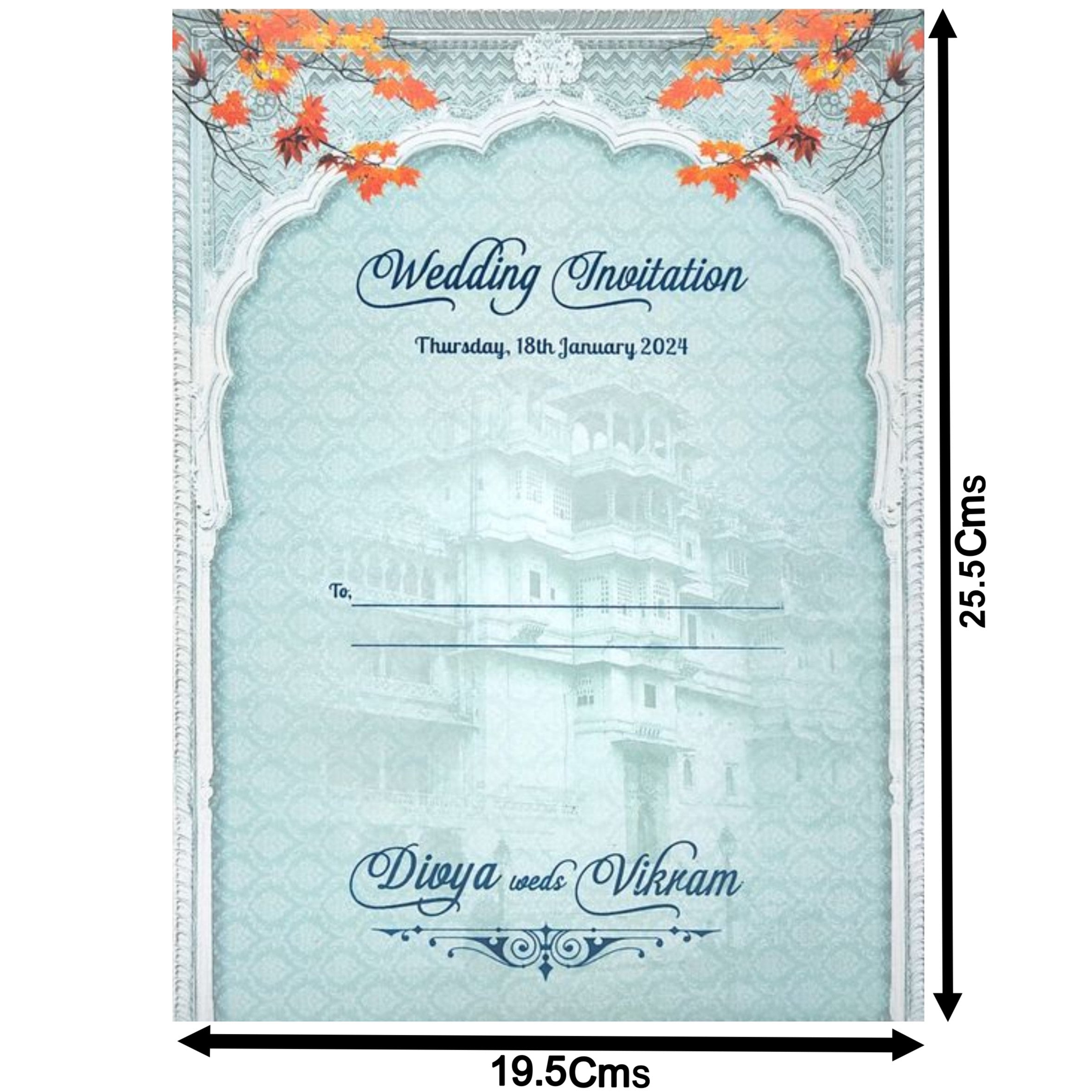 Blue Padded Hindu Wedding Card With Ganesha Image-KNPO9528B