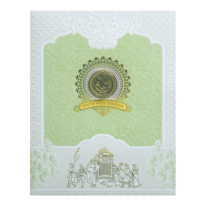 Green and White Bhaarat Wedding Card-KNJS2089G