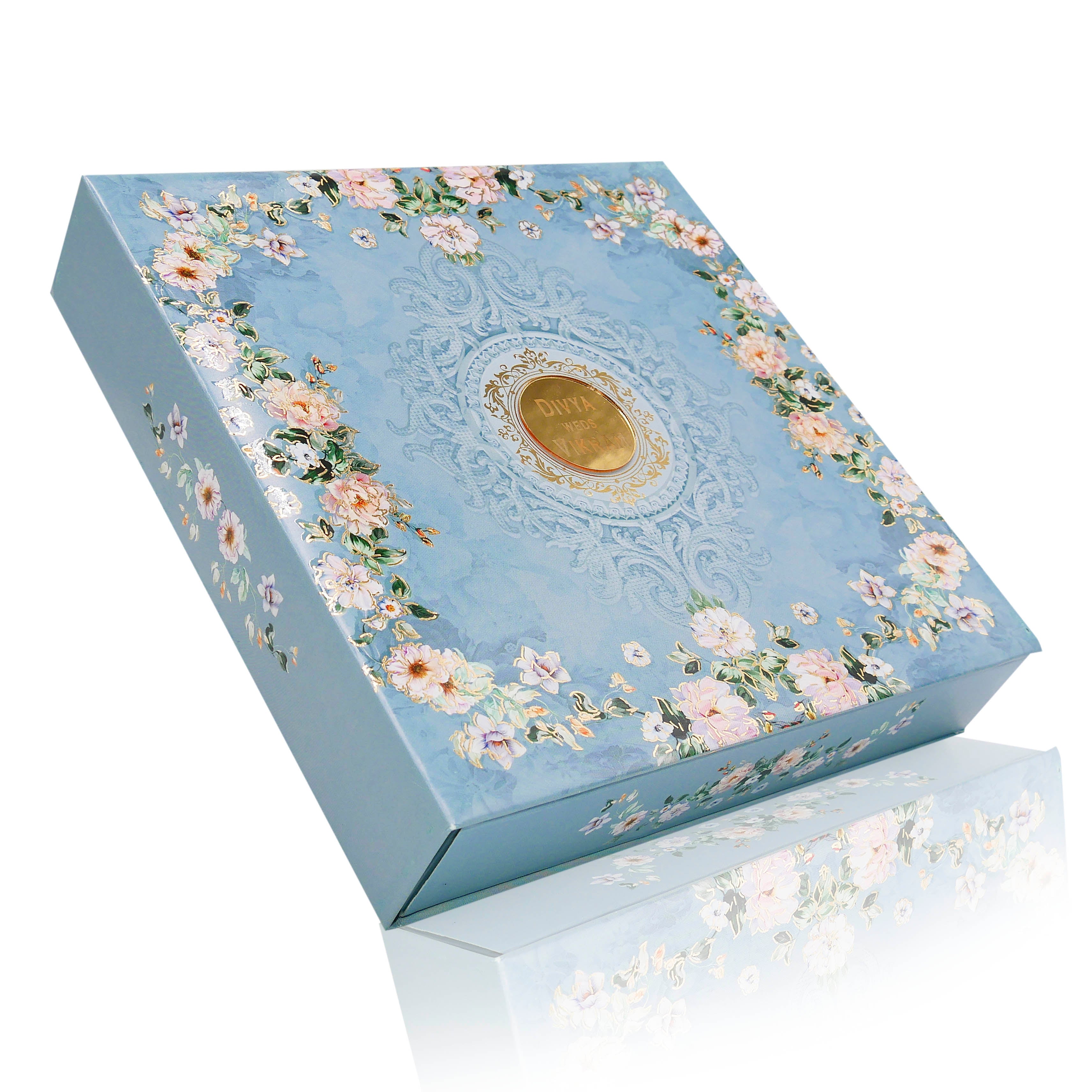 Blue floral sweet box invitation card-KNK8901B