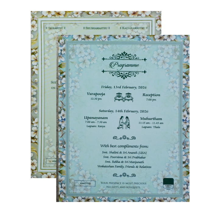 Blue White Floral Door Invitation Card-KNKJ1115