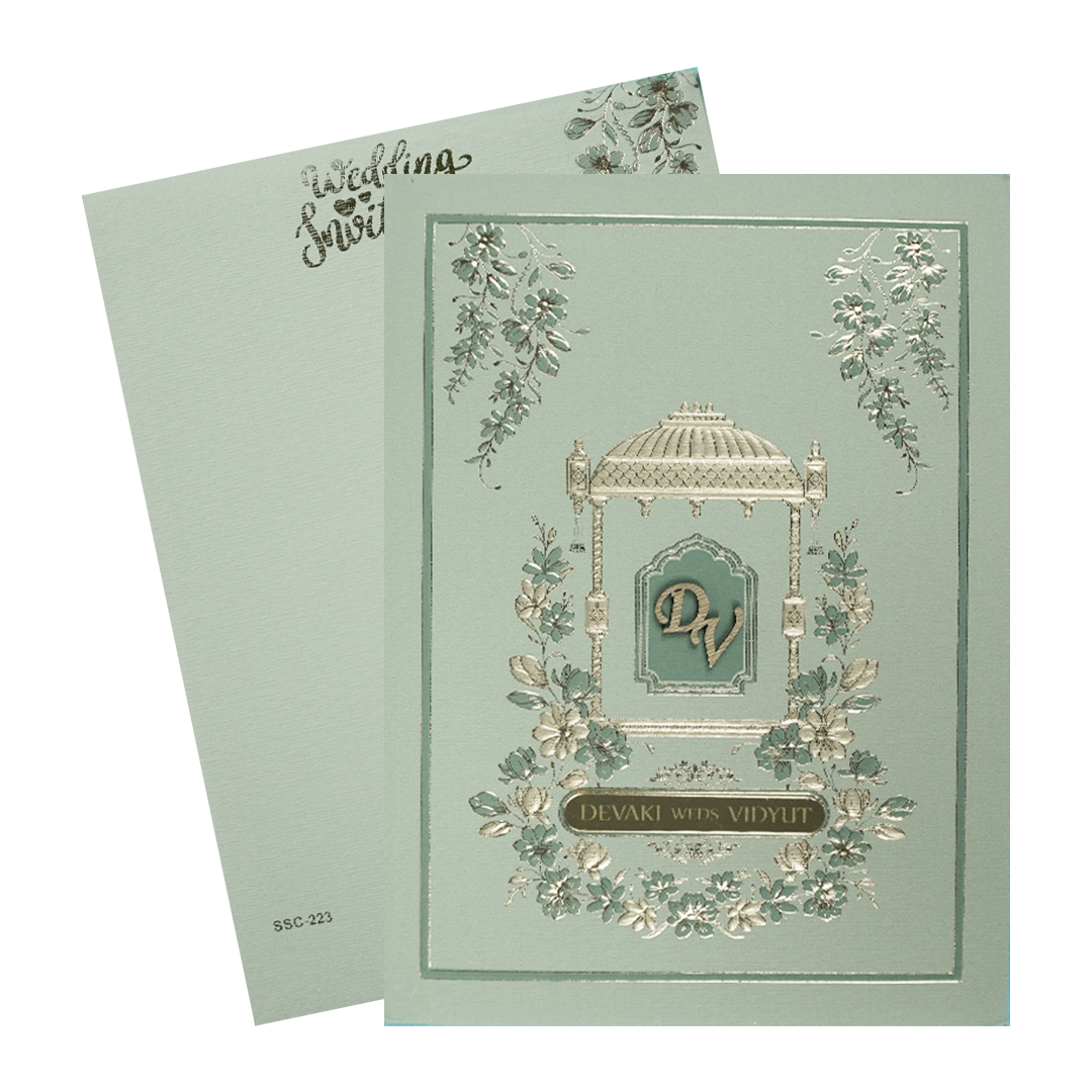 Green Gold Mandap Padded Wedding Card-KSSC2230