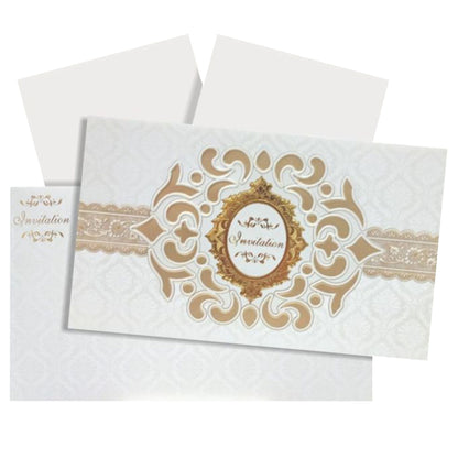 Selling White envelope gold die cut print with two inserts invitation card online. Buying invitation cards made easy with King of Cards! &amp;