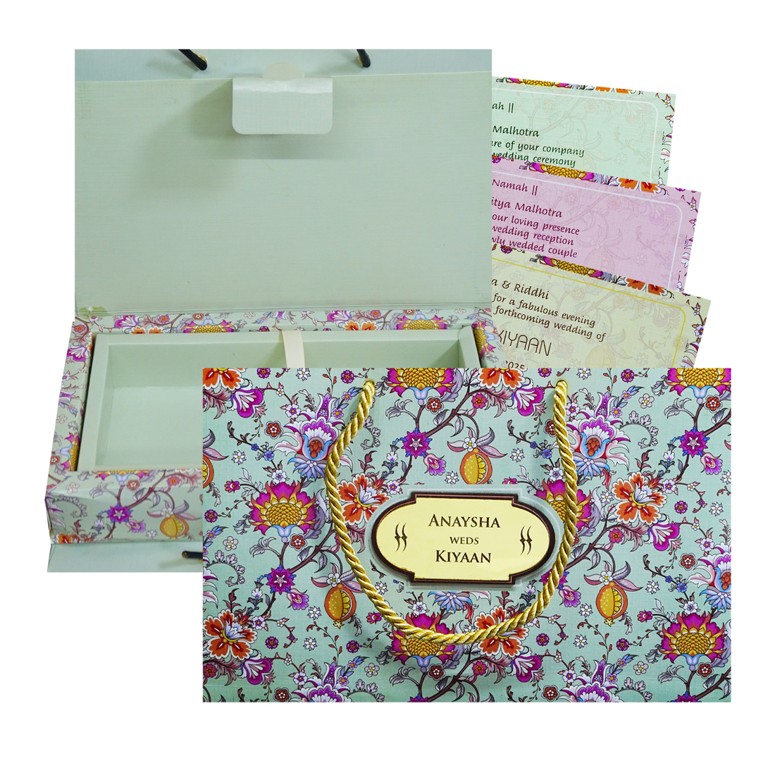 Soft Green Floral Wedding Box-KRC30030