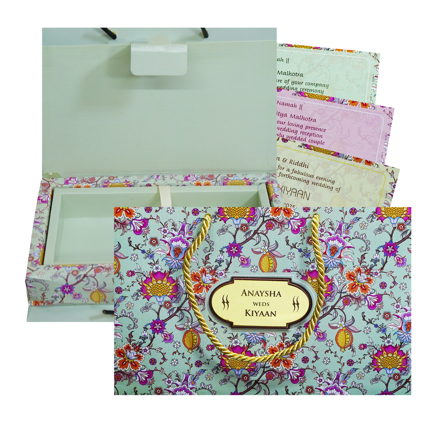 Soft Green Floral Wedding Box-KRC30030
