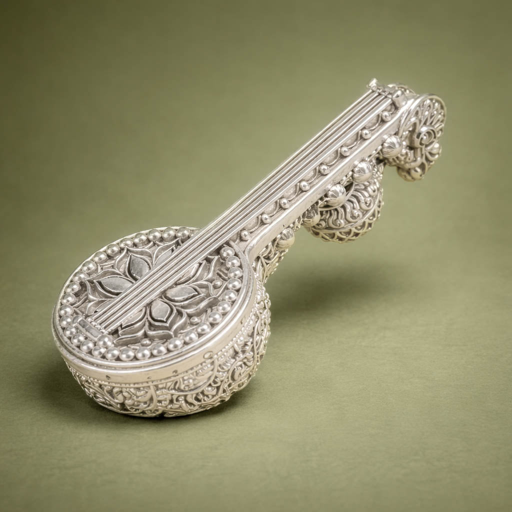 Antique White Metal Veena-GRI0100
