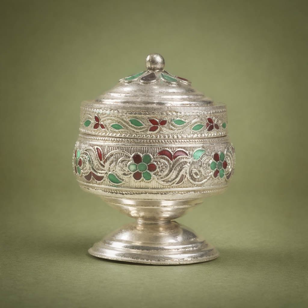 White Metal Kumkum Box-GRI0200