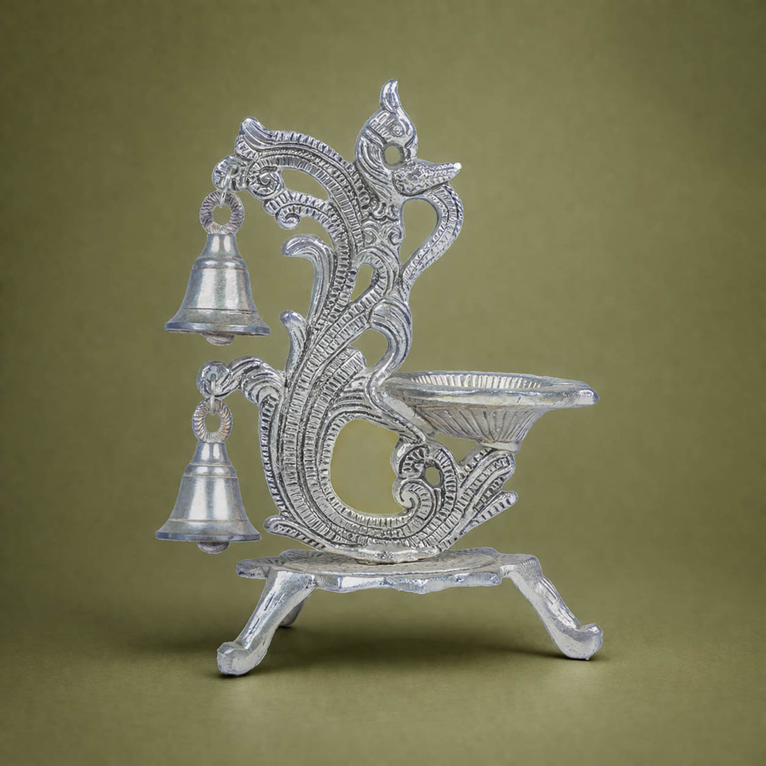 Peacock Deepam with Hanging Bells-GRI0330