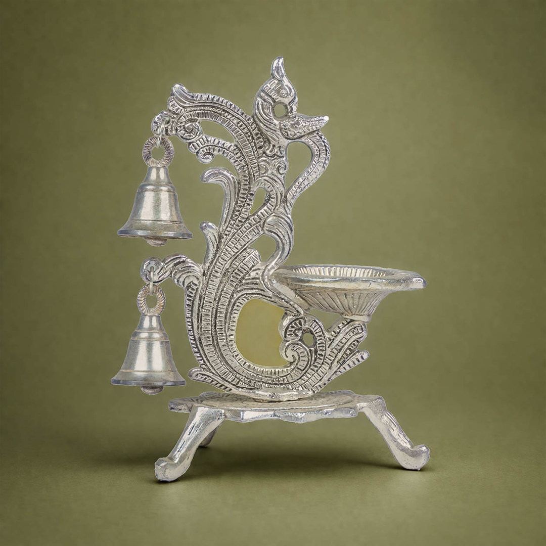 Peacock Deepam with Hanging Bells-GRI0330